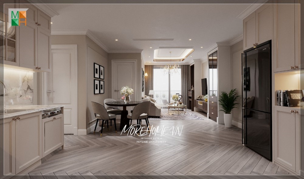 Thiết kế nội thất phòng khách theo phong cách hiện đại kết hợp các đường nét cổ điển tạo điểm nhấn